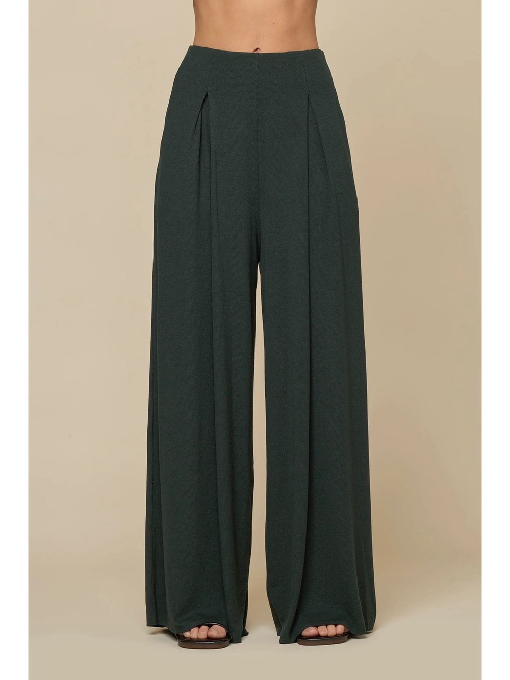 Popflex Go With The Flow Ribbed Wide Leg Pant in Deep Forest Green